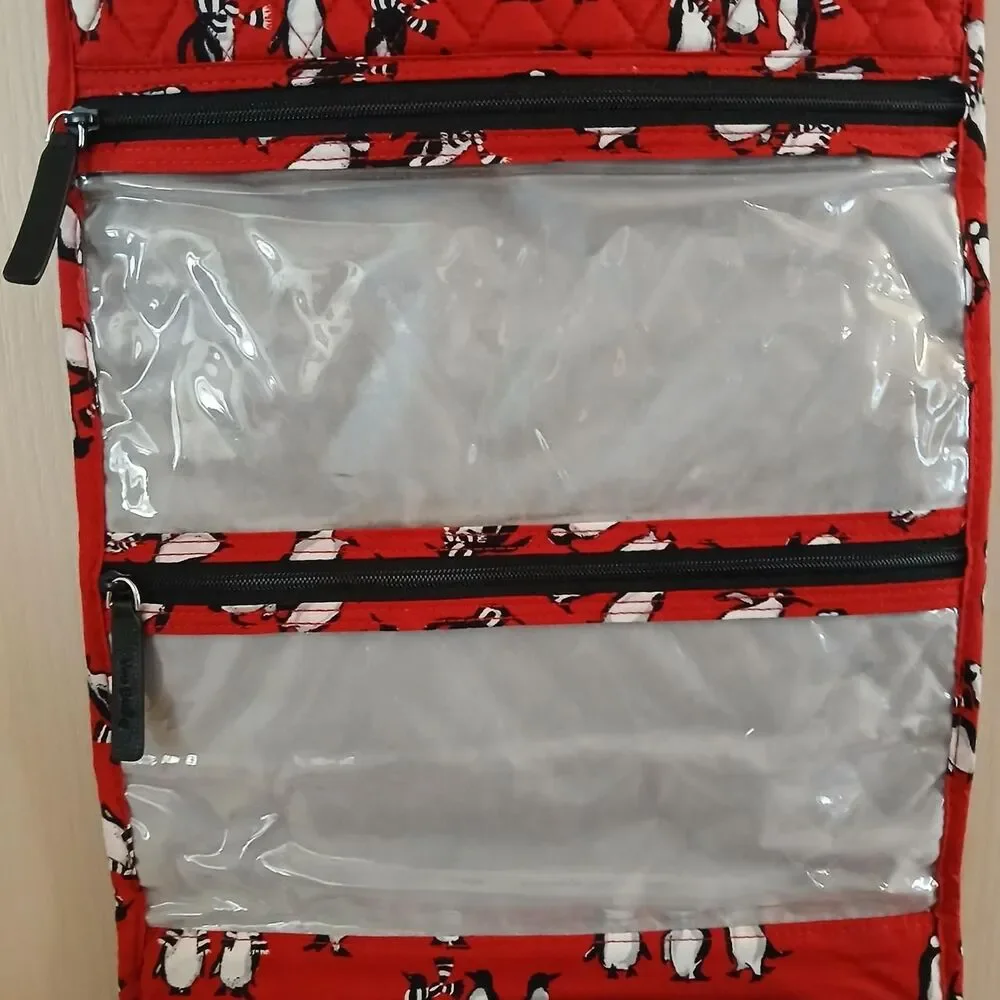Vera Bradley Playful Penguins Quilted Cotton Hanging Travel Cosmetic Organizer